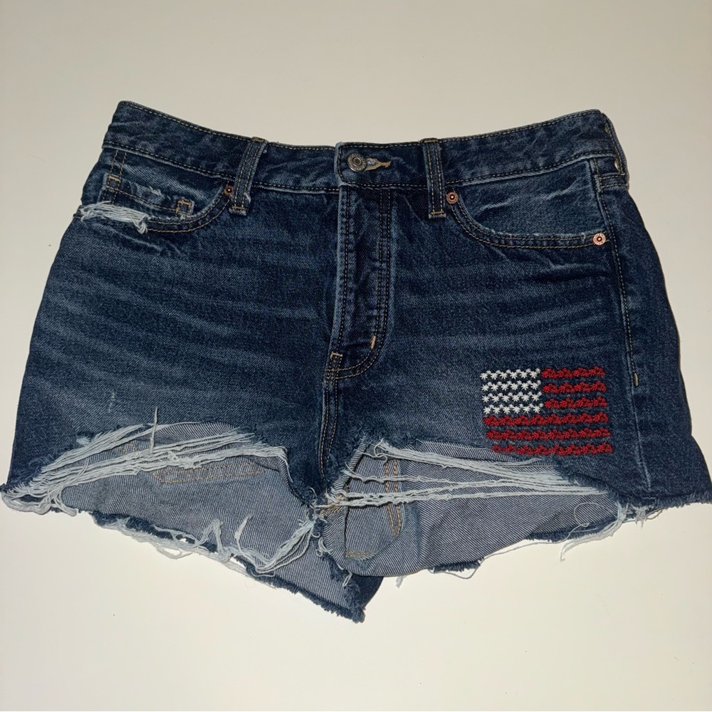 Old Navy High Rise Embroidered American Flag Cut Off Fray Jean Denim Shorts 6